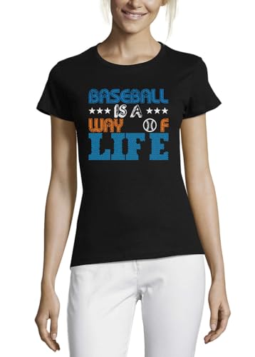 T-shirt baseball en coton premium noir pour femme avec col ras du cou