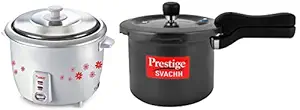 Prestige PRWO 1.8-2 700-Watts Delight Electric Rice Cooker with 2 Aluminium Cooking Pans - 1.8L & Prestige Svachh 3 Litre Aluminium Pressure Cooker with Hard Anodized Body