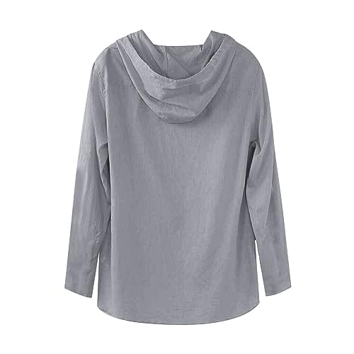 Men's Linen Button Lightweight Hoodies Fashion Shirt Cardigan Long Sleeve Casual Beach Sweatshirt, M-3XL2