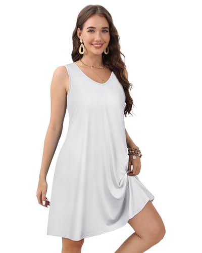 Image of CHICGAL Womens Summer Dresses Casual Sleeveless Loose T Shirt V Neck Sundress Swing Beach Cover Up with Pockets 2026