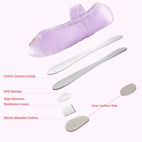 Triple Deer Ballet Shoes For Girls, Satin Dance Practice Slippers Split Soft Leather Flat Sole Yoga Gymnastics Shoes (Toddler/Little/Big Kid) Purple #TOP5
