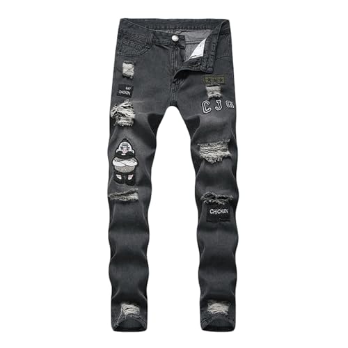 Ripped Jeans for Men Stacked Skinny Jeans Distressed Destroyed Slim Fit Pencil Straight Leg Denim Pants