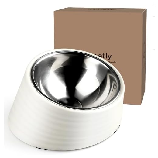 Uppetly Tilted Slanted Dog Bowl 1 Cup, 15° Tilted Stainless Steel Dog Cat Food Bowl, Non-Slip & Non-Spill Pet Feeder with Elevated Detachable Melamine Stand, Easy to Get Food Dish, Medium White