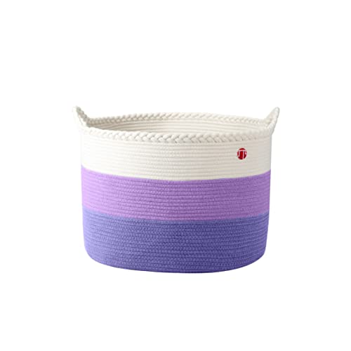 MeloMin Cesta de lavandería tejida de cuerda de algodón 100 % (48 litros), 6 colores, 43 x 33 cm, cesta de almacenamiento para el hogar para mantas, edredones, toallas y juguetes (color morado)