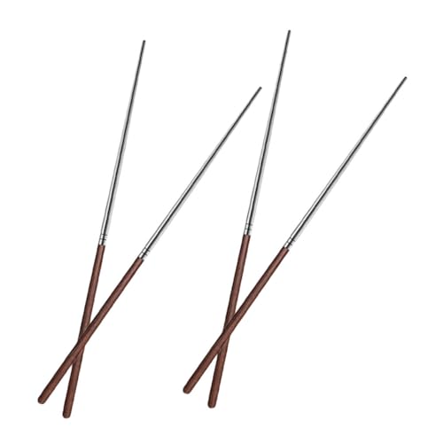 POPETPOP 2組 ステンレス製長尺中華箸 抗滑り設計 調理用チキンウィング揚げ箸 火鍋対応 多用途再利用可能調理器具