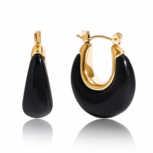 Image of Fullpop Vintage Earrings for Women, Chunky 14K Gold Plated Resin Hoop Earrings Lightweight Hollow Drop Earrings Hypoallergenic Earrings for Women Vintage Anthropologie Jewelry Gifts for Women