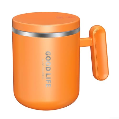 Volakebeing Taza de café eléctrica de acero inoxidable 304 con tapa, recargable y automática para bebidas frías y calientes como té, cacao y (naranja)