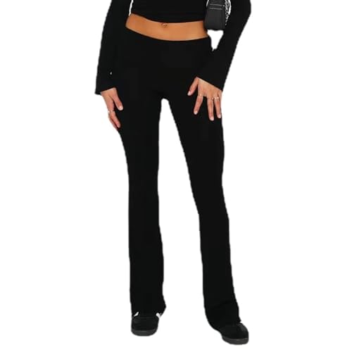 Sumleno Women Y2k Skinny Pants Flare Leggings Low Rise Fold