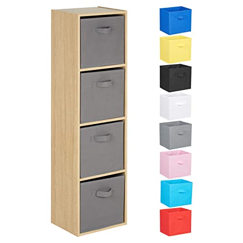 Hartleys 4 Tier Oak Cube Unit - Grey Storage Boxes