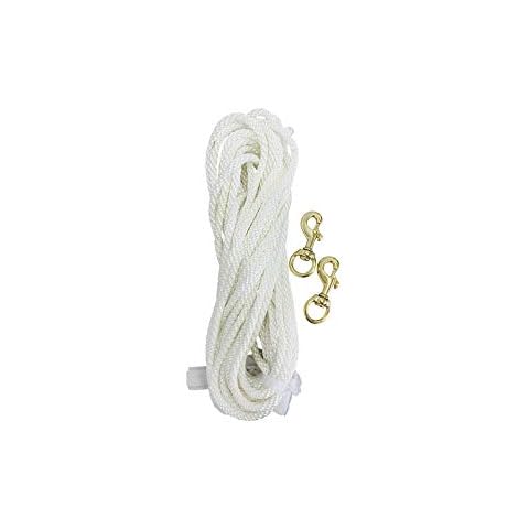 Gettysburg Flag Works 50' of 1/4" Diameter White Braided Nylon Flagpole Halyard Rope Marine Grade Rope, UV Resistant w/Set of Two 3" Bronze Clips Cover