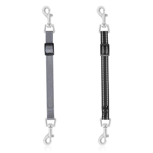 Amabro 2PCS Reflective Dog Safety Collar Clips, Adjustable Nylon Pet Collar Double Ended 360 Degree Rotatable Backup Clasp Clips Dog Collar Harness Connector (Black, Grey)