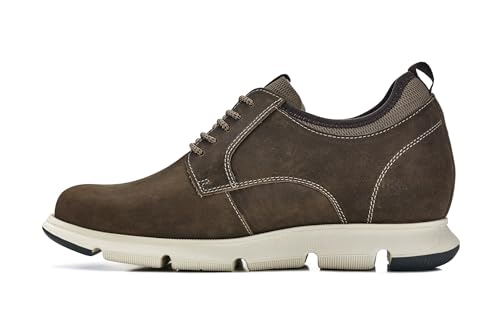 CALTO Men's Invisible Height Increasing Elevator Shoes - Coffee Brown Lace-up Premium Leather Casual Derby - 3.3 Inches Taller - J1201 - Size 8.5 D(M) US3