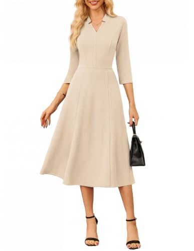 Image of GRACE KARIN Work Dresses for Women 2026,Midi Business Dress,3 /4 Sleeve Classy Fit and Flare Dress with Pocket
