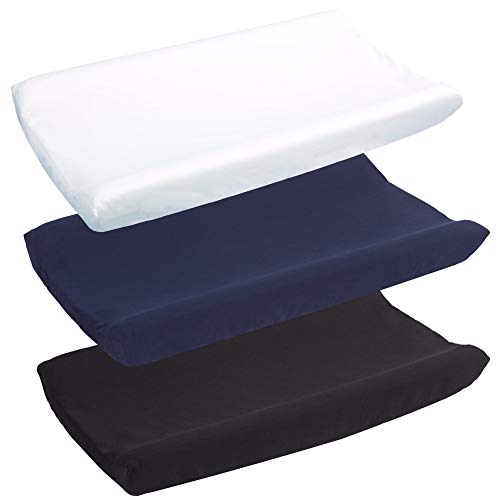Image of Belsden 3 Pack Microfiber Soft Changing Pad Cover, with 2 Considerate Safety Belt Holes, Durable Diaper Change Table Sheet Set for Baby Boys, 16''x32''x8'', White & Navy & Black