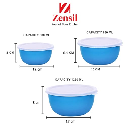 Image of Microwave Safe Stainless Steel Mixing Bowl Set with Lids | 500ml, 750ml, 1250ml | Red Euro Style Food Storage Containers for Kitchen Use | Pack of 3 (Classic Red Plain)