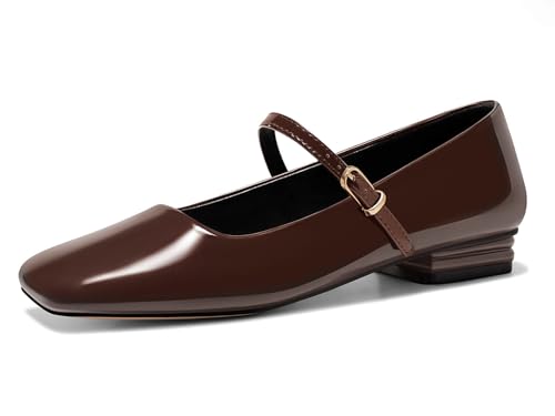 Coutgo Women's Mary Jane Flats Closed Square Toe Ballet Flat Dressy Comfortable Slip on Shoes