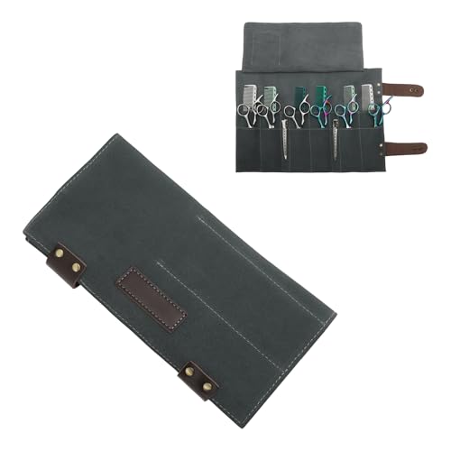 VOCOSTE Barber Scissors Bag Roll Up, Durable & Foldable Salons Tool Pouch with Multi-Pockets, Hair Scissor Shears Cases for Hair Stylists, Gray