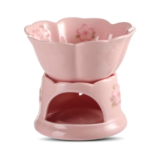 Service à fondue en céramique, service à fondue for fromage, chocolat, thé, bougie, service à fondue en porcelaine, chauffe-plats for fêtes de famille(Pink)
