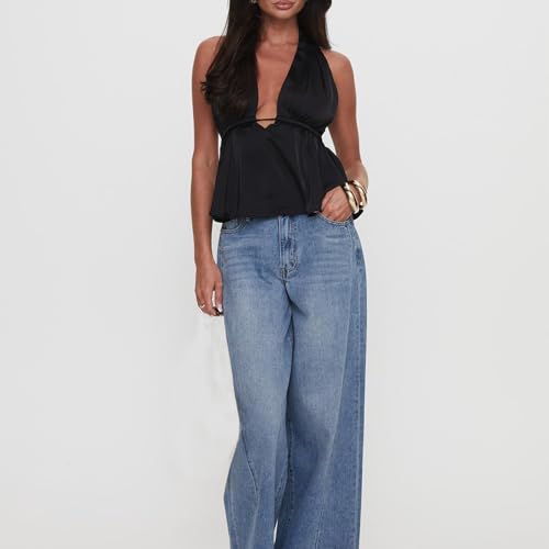 Women Sexy Backless Halter Top Y2k V Neck Sleeveless Cami Tank Top Summer Tie Going Out Top Coquette Streetwear4