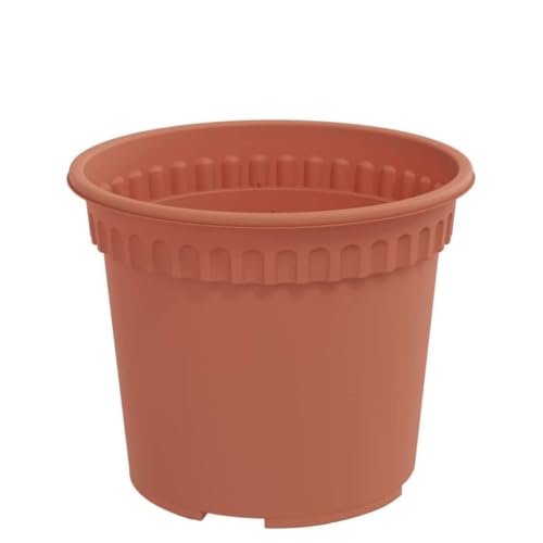 Mhdvray Juego de 24 macetas redondas de color rojo ladrillo, 12,5 x 10 cm, plástico, diseño moderno con borde enrollado y drenaje, solución de plantación robusta para balcón, jardín, terraza y salón