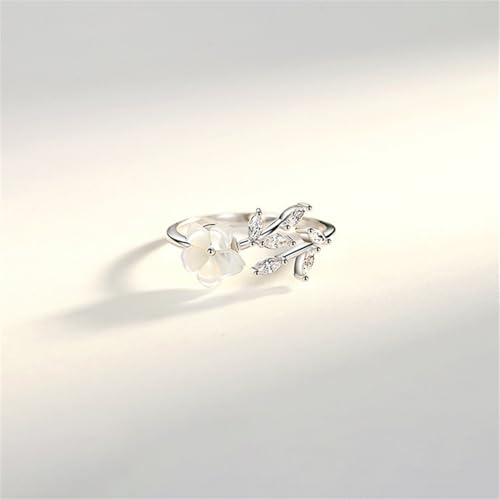 Dainty CZ Flower Leaf Open Adjustable Rings for Women Silver Plated Hypoallergenic Cubic Zirconia Crystal Floral Leaves Wrap Finger Band Ring Wedding Promise Love Statement Unique Jewelry for Her4
