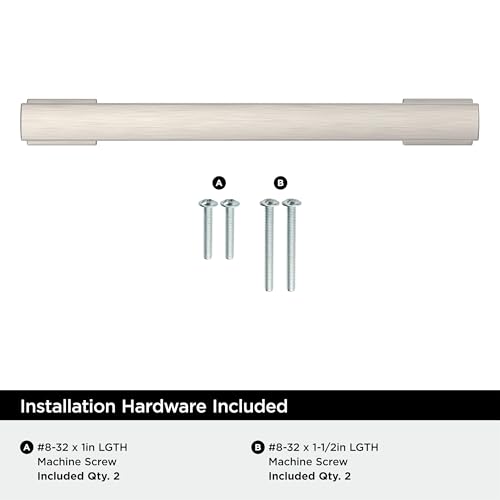 Image of Amerock 25 Pack 5-1 /16 inch Triomphe Satin Nickel Drawer Pull | 5-1 /16 inch (128mm) Center-to-Center Mounting Distance and 6-1 /16 inches Overall Length, Durable Zinc Cabinet Hardware