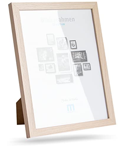 Cadre photo moderne moderne en MDF naturel pour photos et photos de 18x24 cm avec protection en verre acrylique,Peut être utilisé comme support de table ou pour le mur, en format portrait ou paysage.