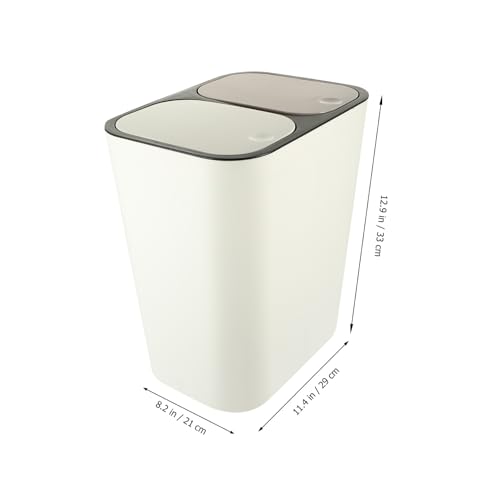 Caneca de basura de cocina doble con tapa, rectangular, blanca miniatura 2