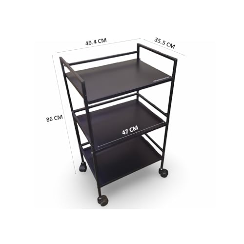 Image of Leader Trolley 3-Tier Rolling Metal Storage Cart, with 360 Wheels, Multipurpose Trolley (Black)
