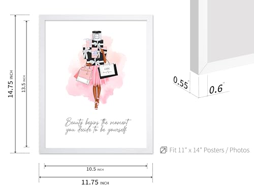 Image of Poster Master Lady with Shopping Bags Poster - Fashion Print - Trendy Art - Modern Art - Gift for Women & Fashionista - Luxury Haute Couture Decor for Bedroom or Girl's Room, 11x14 White Framed