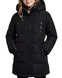 CANADA WEATHER GEAR Girls Winter Coat - Stadium Length Wind & Water Resistant Quilted Puffer Parka Kids Insulated Outerwear, Size 7-8, Black
