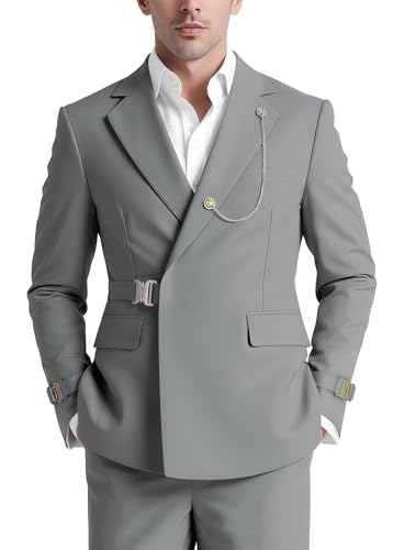 Mens 2 Piece Suit with Metal Buckle Slim Fit Suits Stylish Modern Suits for Wedding Prom Homecoming Tuxedo