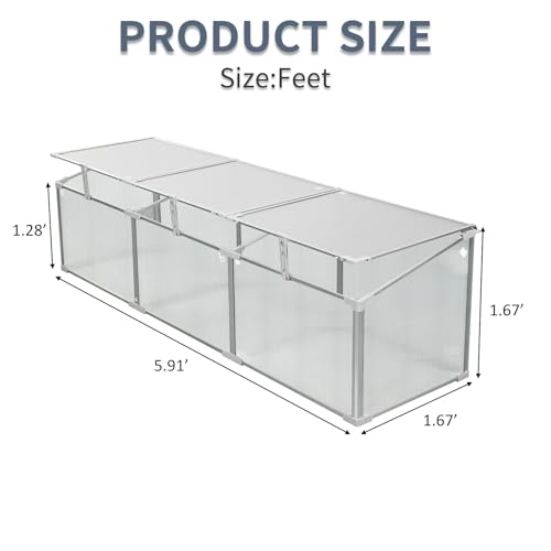 Trygoal Mini Polycarbonate Greenhouse for Outdoors, Portable Small Greenhouse with Openable Top, Aluminum Frame Cold Frame for Patio, Balcony, Porch & Backyard Gardening, Clear Panels, Silver