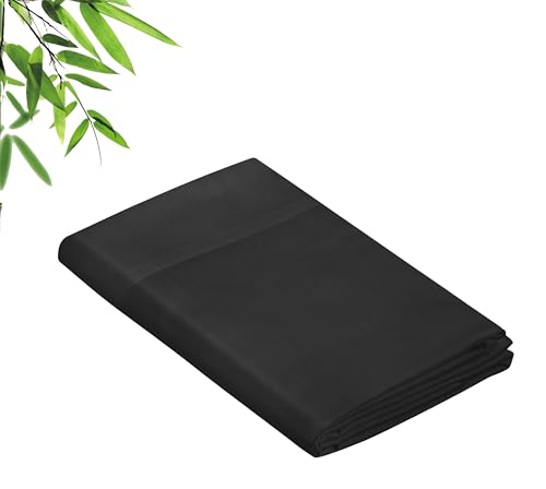 Image of Royale Linens Bamboo Viscose Full Flat Sheets Only - Cooling Sheets - Organic Viscose Derived from Bamboo - Full Size Flat Sheet Only - Top Sheet - Breathable & Silky Bedding (Full, Black)