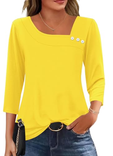 Image of LOMON Womens 3 /4 Length Sleeve T Shirts Asymmetrical Neck Tops Business Blouses for Women Fashion 2026