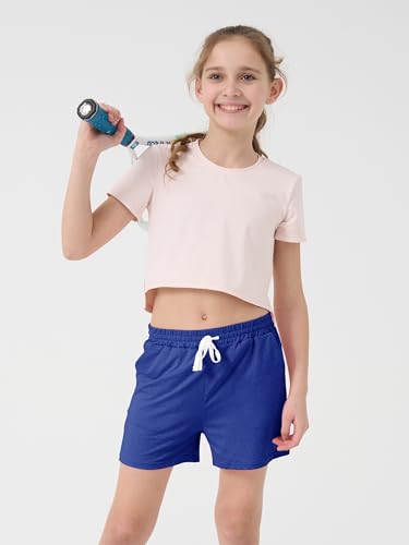 Image of QWE 5 Pack Girls Shorts Athletic Soccer Running Performance Active Dry-Fit Sports Basketball Shorts with Drawstring Pocket
