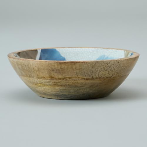 Image of SAAGA Printed Mango Wood Mixing Bowl - 8 x 2.5 Inch Large Wooden Serving Bowl | Stylish Salad, Fruit & Snack Bowl - Ember Printed Bowl