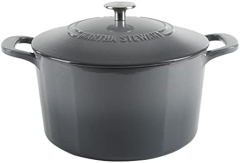 MARTHA STEWART Gatwick 7-Quart Enamel Cast Iron Dutch Oven – Classic Grey – Durable Heavy-Duty Dutch Oven for Slow Cooking, Braising & Baking - Thumbnail 2