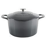 MARTHA STEWART Gatwick 7-Quart Enamel Cast Iron Dutch Oven – Classic Grey – Durable Heavy-Duty Dutch Oven for Slow Cooking, Braising & Baking