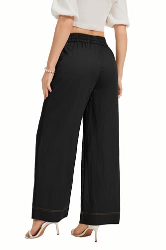 Image of KICZOY Women Flowy Pants Drawstring Waist Wide Leg Palazzo Beach Pants Loose Fit with Pockets