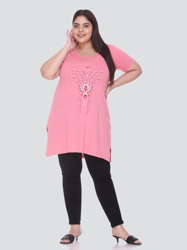 Image of CUPID Regular Fit Cotton Round Neck Half Sleeve T-Shirt, Plus Size Night n Sleep Wear, Daily Use Gym n Lounge Wear Long Tops for Women Blush Pink 2XL