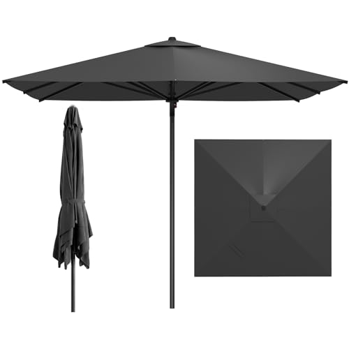 COSTWAY Sonnenschirm Alu 300 x 300 cm quadratischer Gartenschirm Terrassenschirm Marktschirm für Garten Balkon Terrasse (Anthrazit)