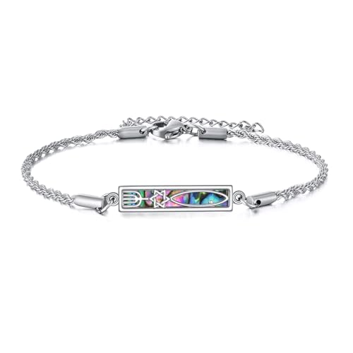 HKPATOP Messianic Seal Mezuzah Bracelet Sterling Silver Jewish Religious Abalone Shell Bar Bracelet Protection Hanukkah Jewelry Gift for Women