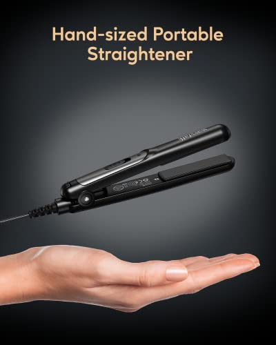 Wavytalk Mini Glätteisen für kurzes Haar, kleines Haarglätter passt in die Handtasche, duale Spannungsversorgung, Keramik-Heizplatte, Schwarz.