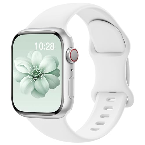 Pulseiras esportivas de silicone compatível com pulseiras de Apple Watch de 40 mm, 38 mm, 41 mm, 44 mm, 45 mm, 42 mm, 49 mm femininas e masculinas, pulseira de substituição esportiva macia e