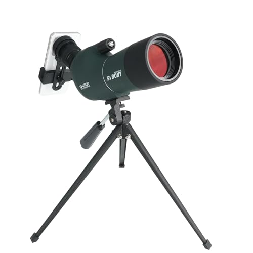Svbony SV28Plus Telescopios Terrestres con Trípode, 15-45x50mm con Adaptador para Teléfono, FMC BAK4 A5 Rojo Vino, IP65 Impermeable Antiniebla de Largo Alcance para Tiro al Blanco, Observación de Aves