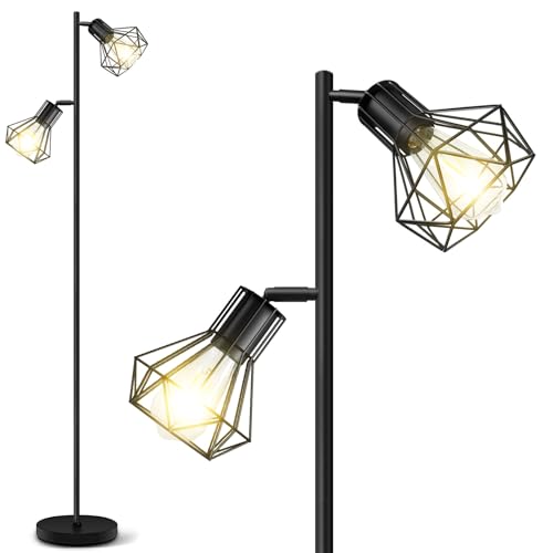 BBHome Lampadaire de salon, lampadaire industriel à 2 ampoules avec abat-jour métallique en forme...