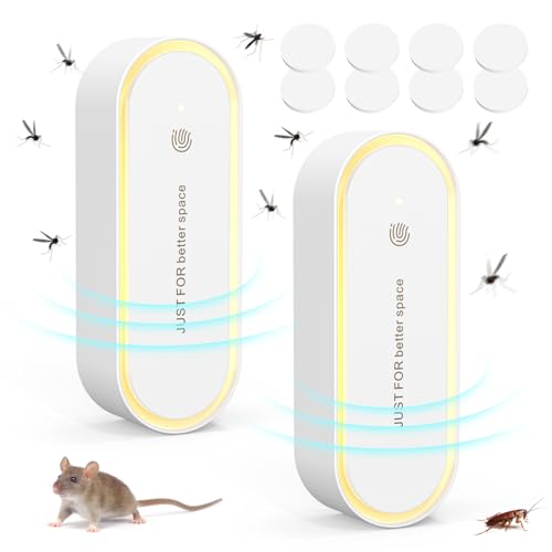 Repelente Ultrasónico de Plagas, Electrónico Repelente Mosquitos Control de Plagas, Repelente Ultrasónico Anti Mosquitos para Interiores, Insectos, Moscas, Cucarachas, Arañas, Roedores, 2 Paquetes