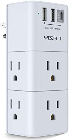 USB Multi Plug Outlet Extender - YISHU Surge Protector with Rotating Plug, 6 AC Plug Extender with 3 USB Ports, 3-Sided Swivel Power Strip with Spaced Outlet Splitter for Home, Office, Travel
