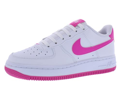 Nike Air Force 1 Big Kids' Shoes (FV5948-102, White/Laser Fuchsia) Size 4.5